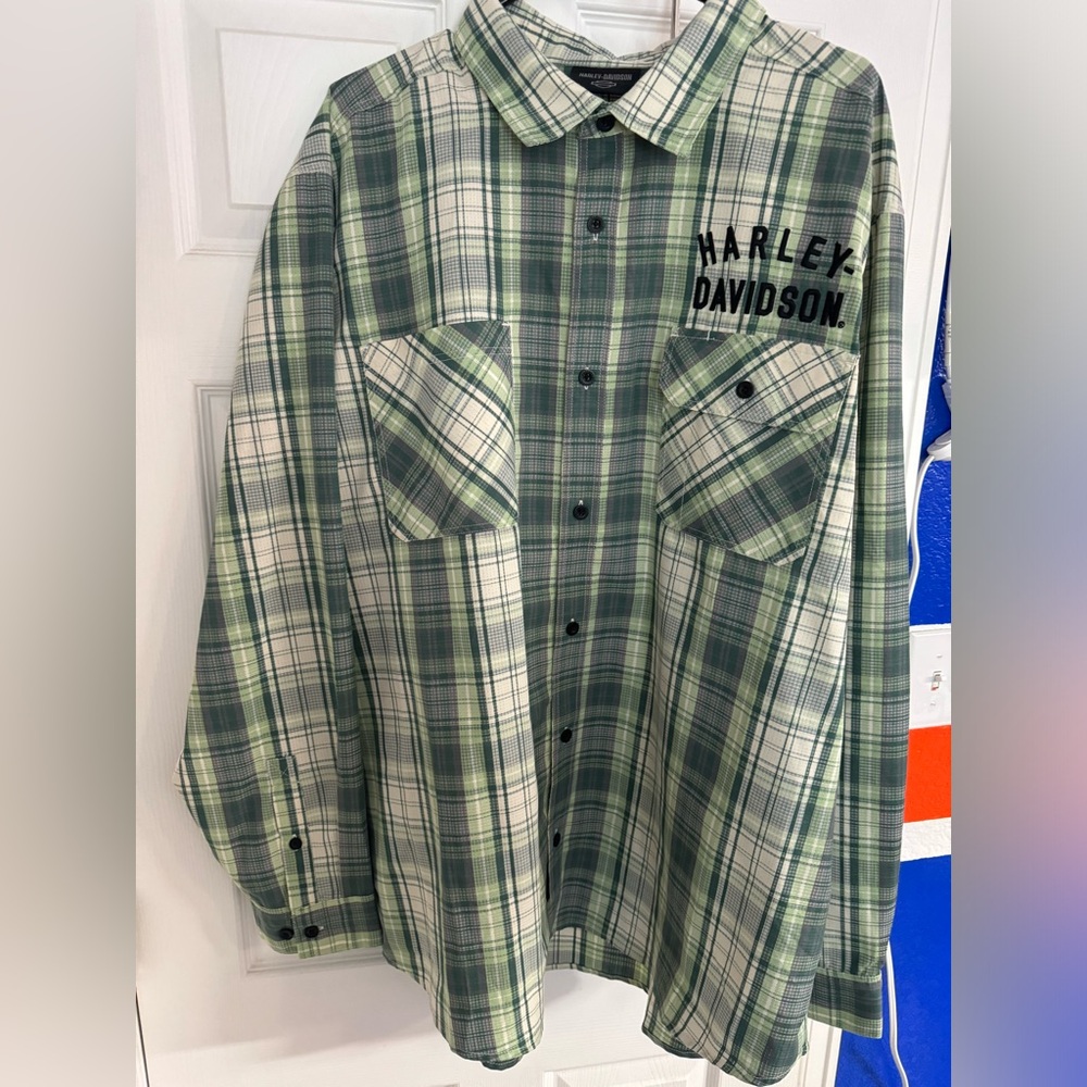 Harley Davidson Men's Staple Performance Shirt - Green Plaid